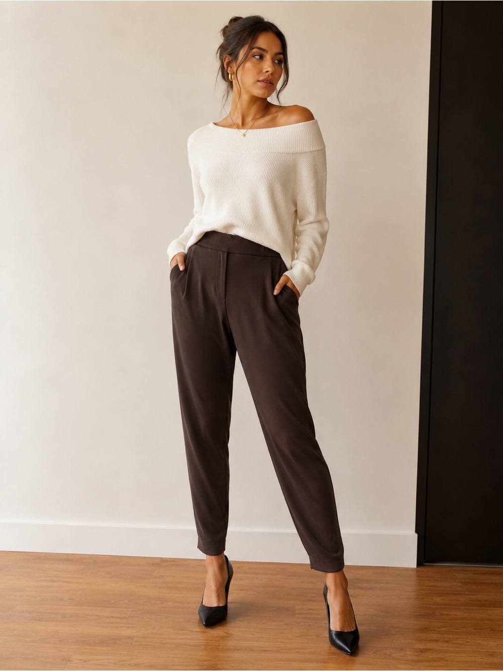 Babaton Dark Brown High-Waist Tapered Track Pants
